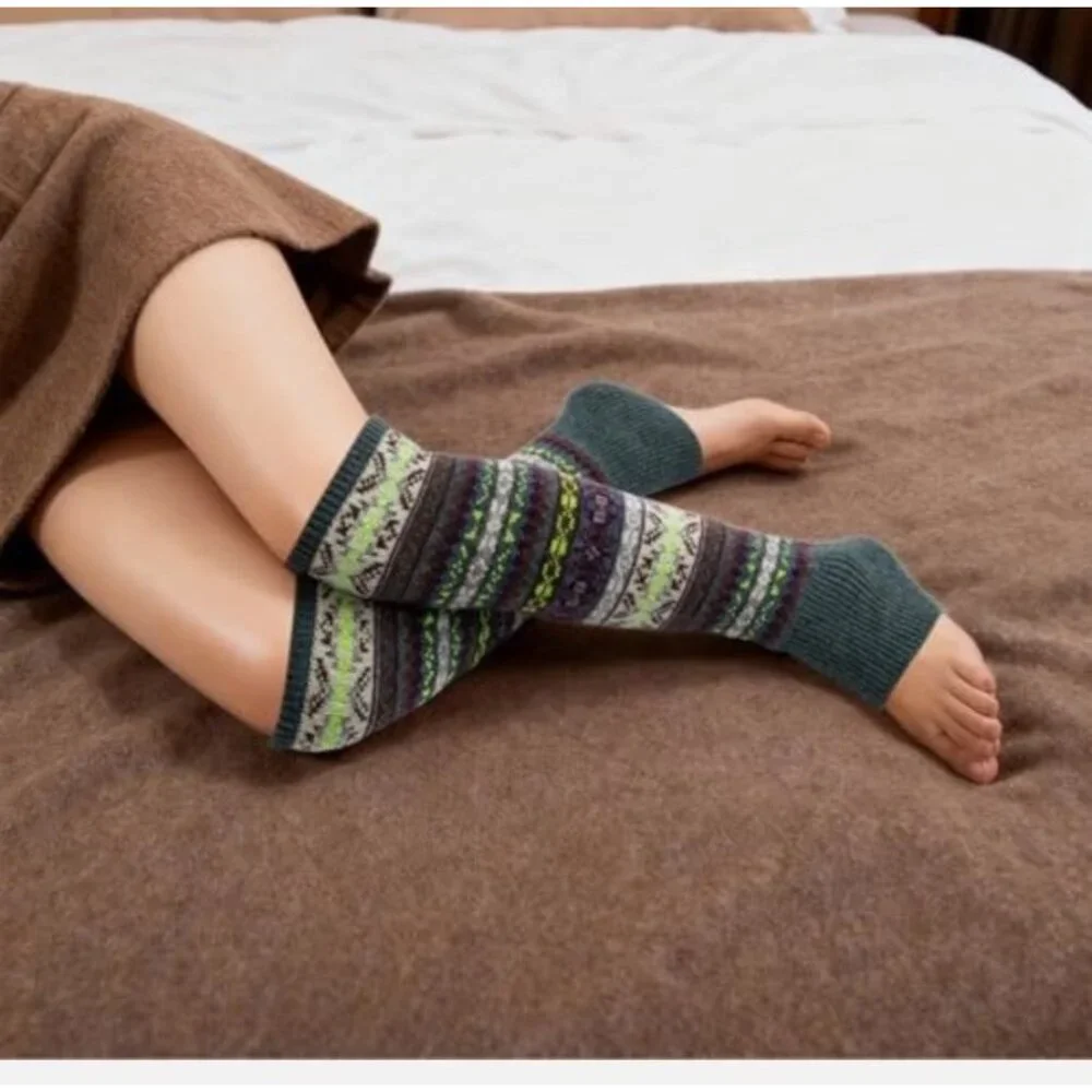 Wool‎ Leg Warmers Winter Striped Boho Long Thigh High Leg Warmers